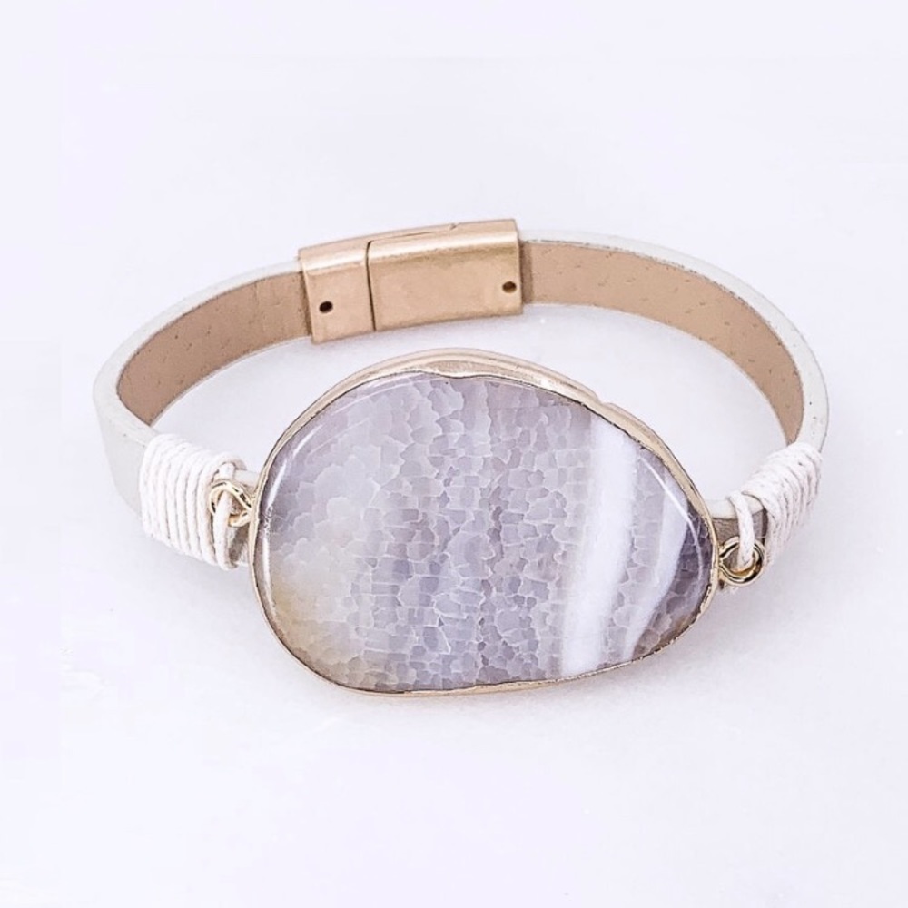NWT - Gemstone + Gray Leather Magnetic bracelet